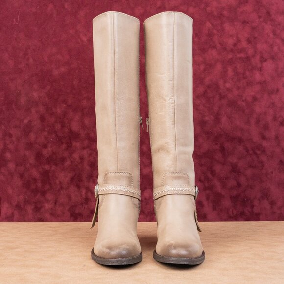 Lucky Brand Women Maltet Taupe Leather Strap Fashion Knee Boots sz 6 - Picture 4 of 9